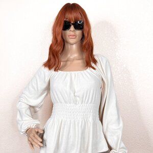 Madewell Cream Peplum Smocked Blouse Scoop Neckline PulloverTop Size XS